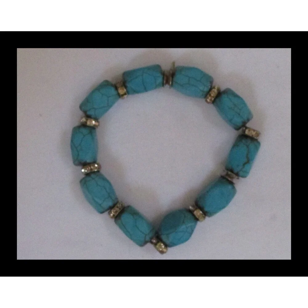 Turquoise Colored Beads with Crystal Spacers Stretch Bracelet BR-11